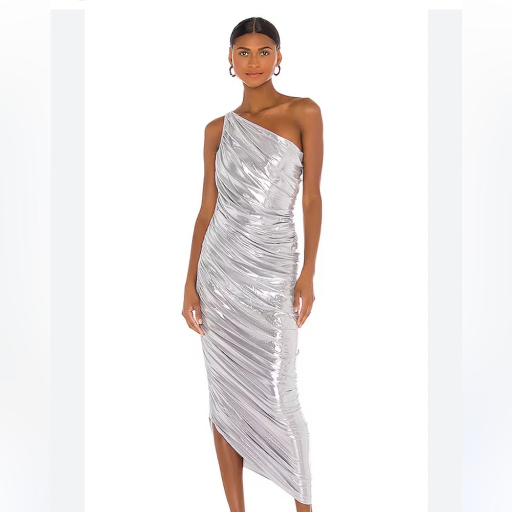Silver metallic Norma Kamali Diana gown one shoulder size small